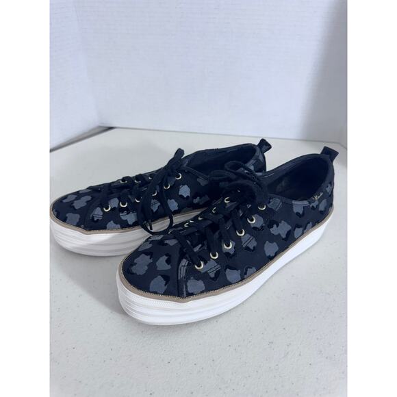 "KEDS" Triple Up Black Metallic Platform Sneakers SZ 8.5 Leopard Tween Preppy - Picture 2 of 8